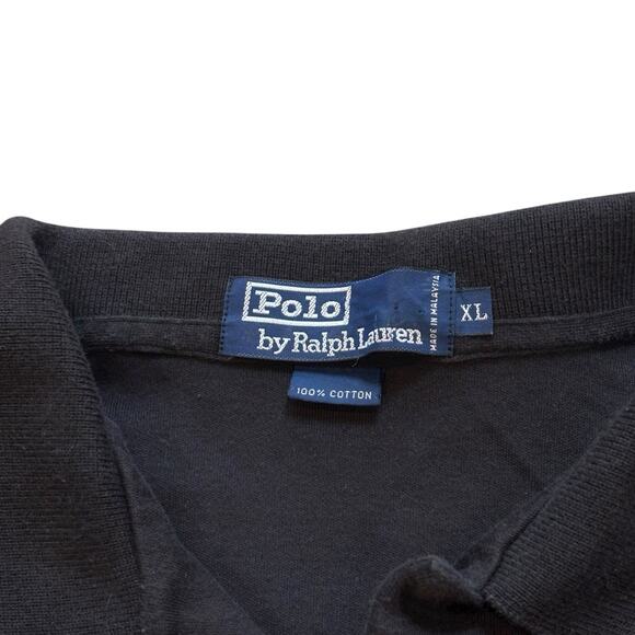 Vintage 90s Polo Ralph Lauren XL Cropped Black L/S Polo Chest Stripes Reworked - Picture 4 of 5